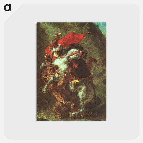 アートポストカード-Arab Horseman Attacked by Lion - ウジェーヌ ドラクロワ Postcard.