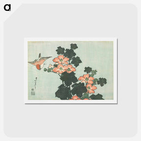 アートポストカード-Hibiscus and Sparrow - 葛飾 北斎 Postcard.