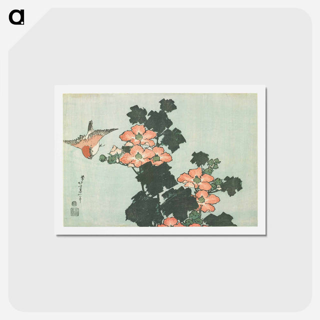 アートポストカード-Hibiscus and Sparrow - 葛飾 北斎 Postcard.