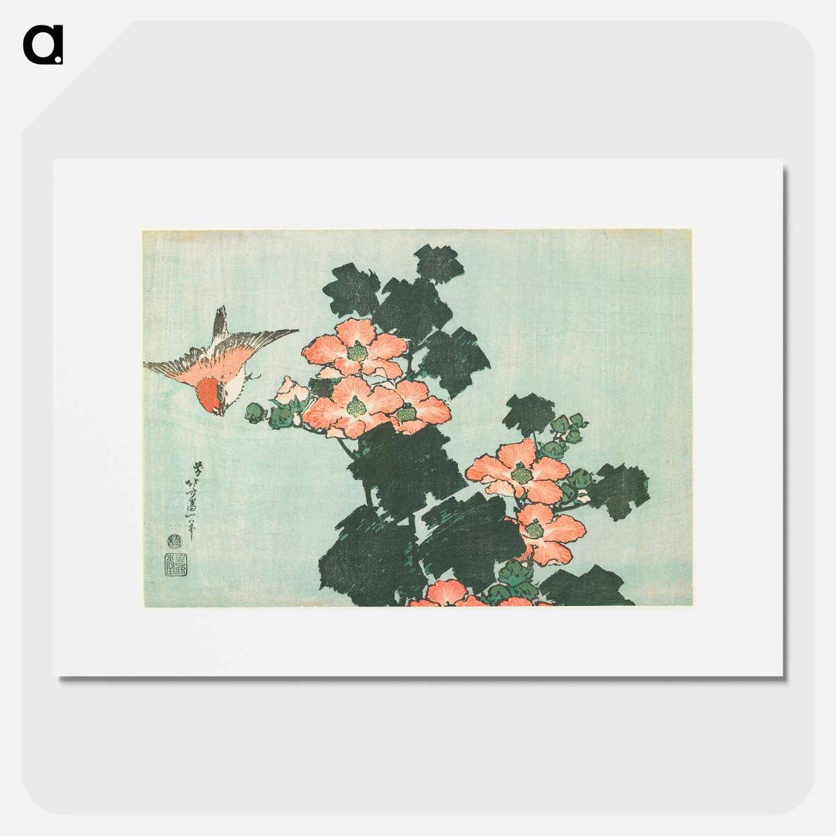 Hibiscus and Sparrow - Katsushika Hokusai Poster.