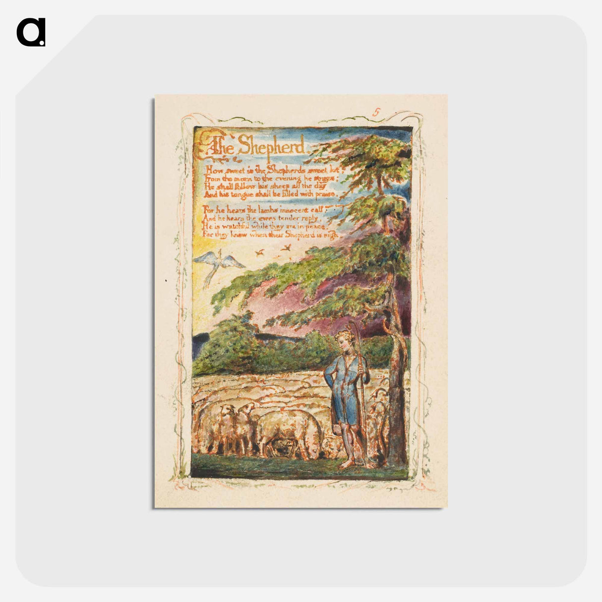 アートポストカード-Songs of Innocence and of Experience: The Shepherd - ウィリアム ブレイク Postcard.