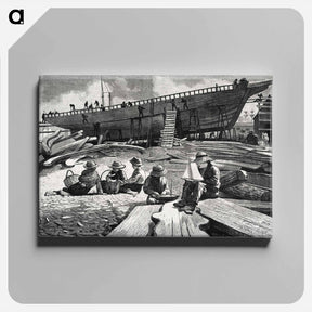 アートパネル-Ship-Building, Gloucester Harbor - ウィンスロー ホーマー Canvas.