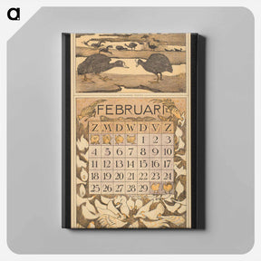 アートパネル-Kalenderblad voor februari 1912 met meerkoeten by Theo van Hoytema - テオ ヴァン ホイテマ Canvas.