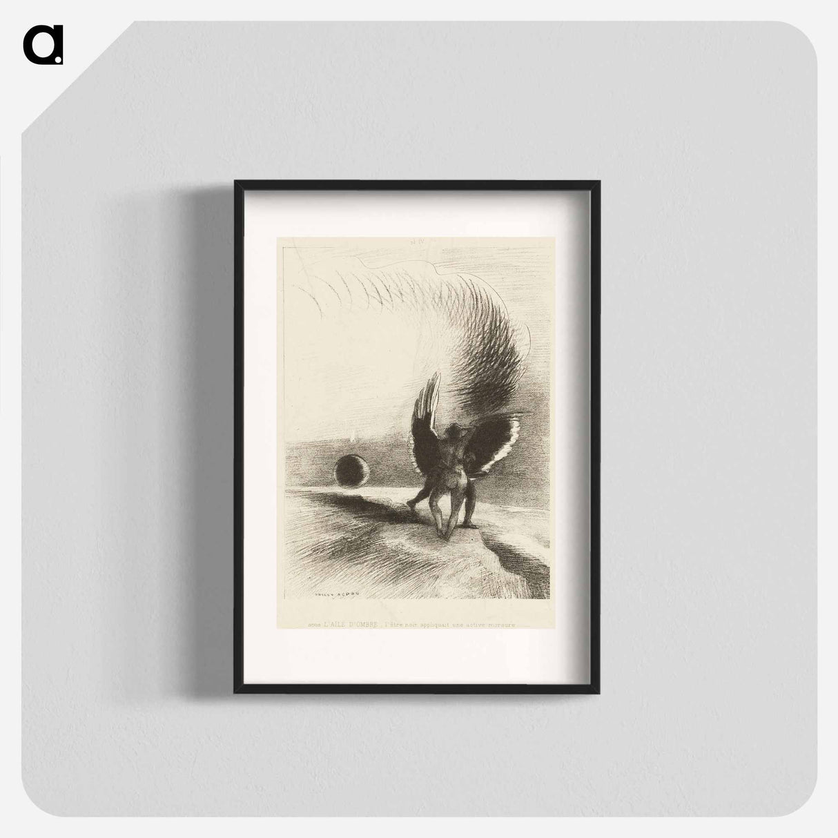 Beneath the Wing of a Shadow the Black Creature was Biting Energetically - オディロン ルドン Poster.