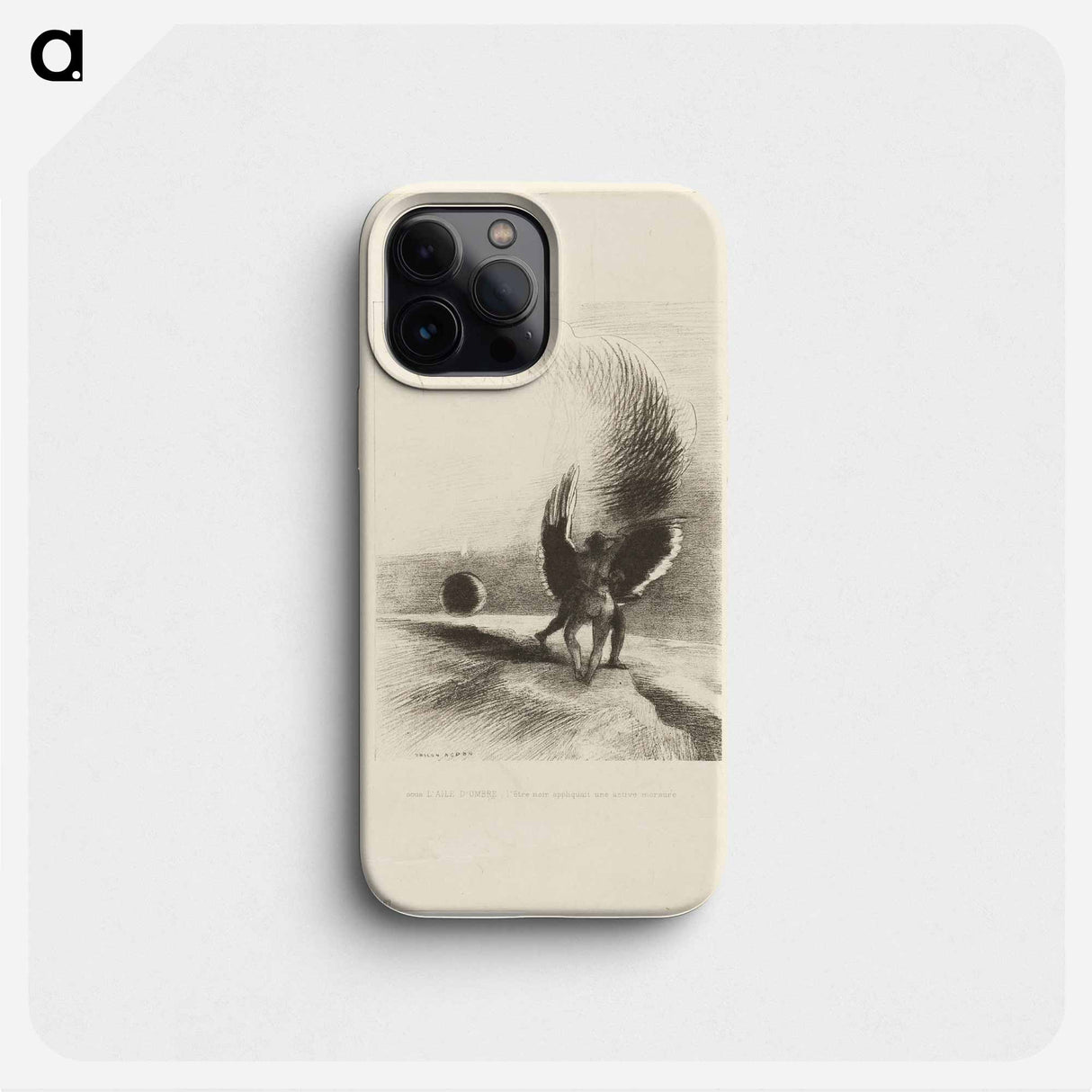 Beneath the Wing of a Shadow the Black Creature was Biting Energetically - オディロン ルドン Phone Case.