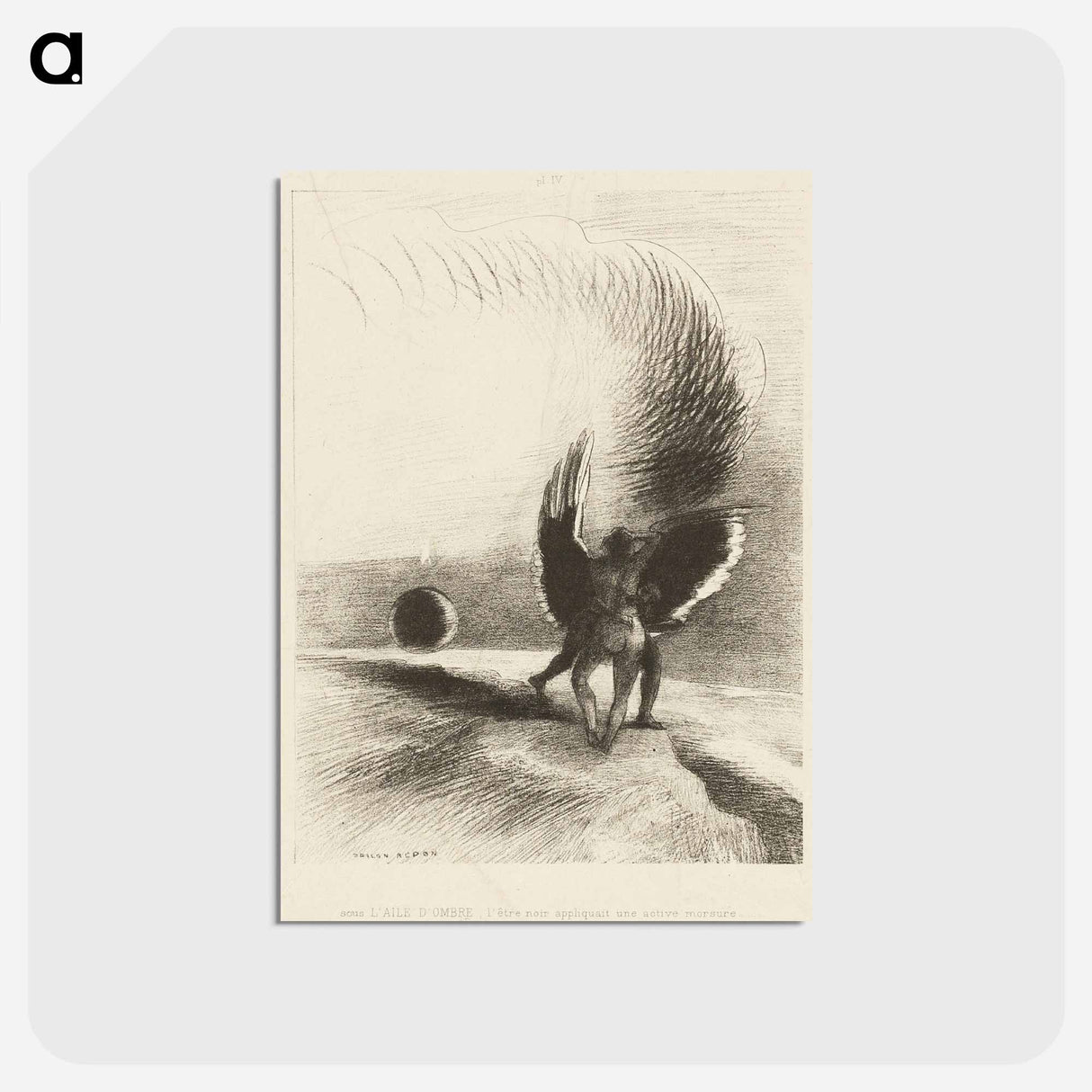 アートポストカード-Beneath the Wing of a Shadow the Black Creature was Biting Energetically - オディロン ルドン Postcard.
