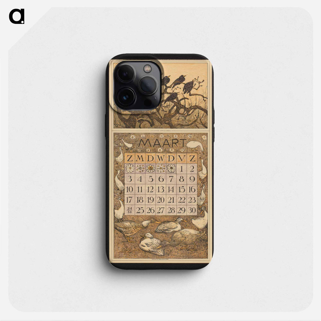 Kalenderblad voor maart 1912 met spreeuwen in een boom - テオ ファン ホイテマ Phone Case.