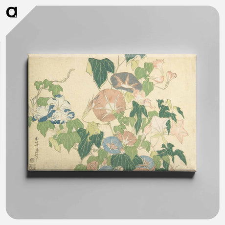 アートパネル-Morning Glories and Tree Frog - 葛飾 北斎 Canvas.