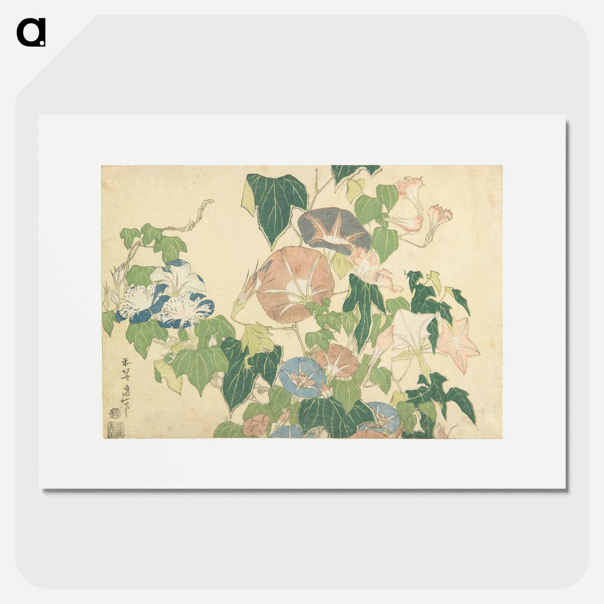 アートポスター-Morning Glories and Tree Frog - 葛飾 北斎 Poster.