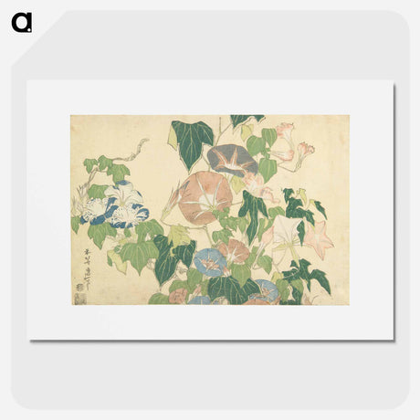 アートポスター-Morning Glories and Tree Frog - 葛飾 北斎 Poster.