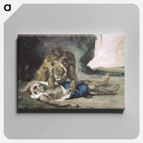 アートパネル-Lion Rending Apart a Corpse - ウジェーヌ ドラクロワ Canvas.
