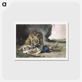 アートポストカード-Lion Rending Apart a Corpse - ウジェーヌ ドラクロワ Postcard.