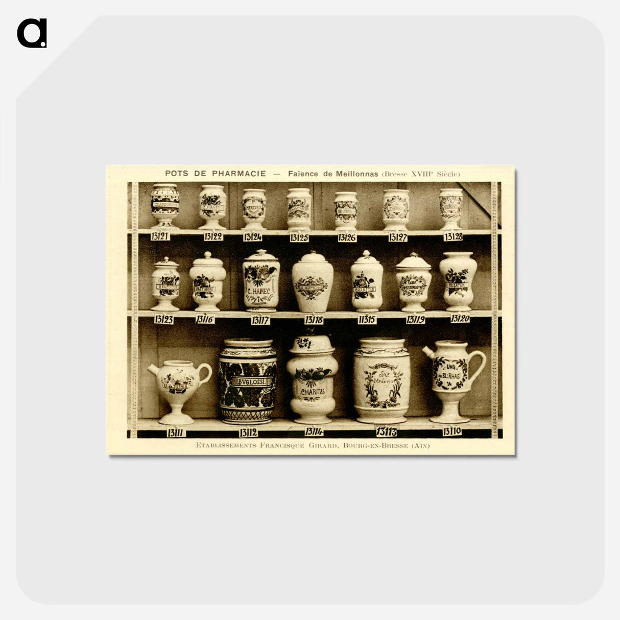アートポストカード-Pharmacy Jars: Earthenware from Meillonnas Bresse
 - 国立医学図書館 Postcard.