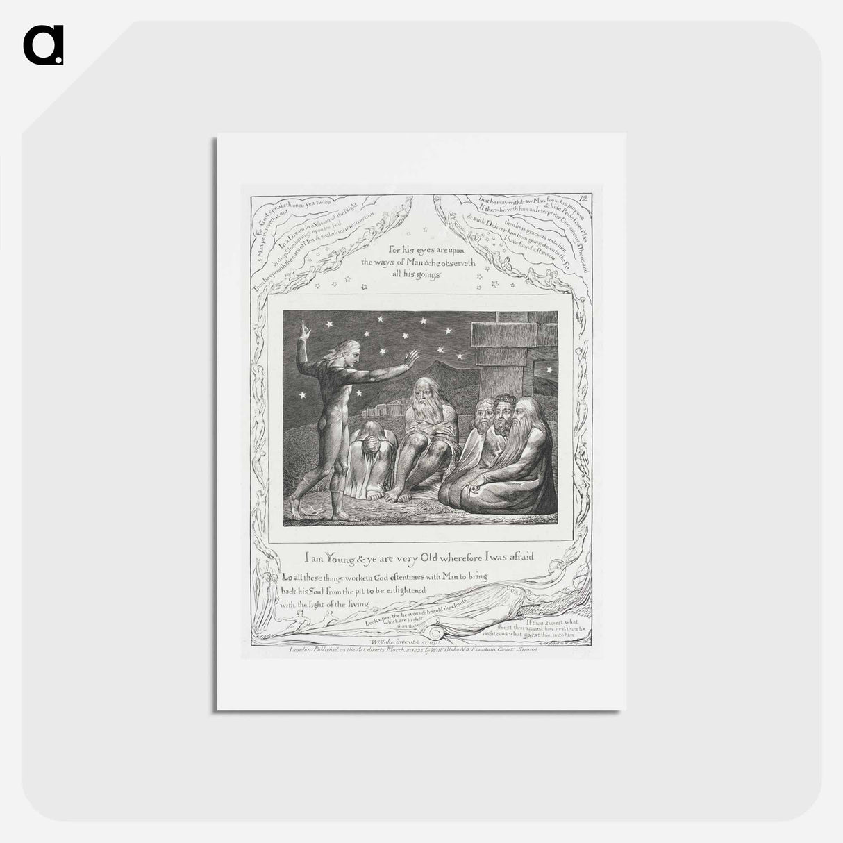 アートポストカード-The Wrath of Elihu - ウィリアム ブレイク Postcard.