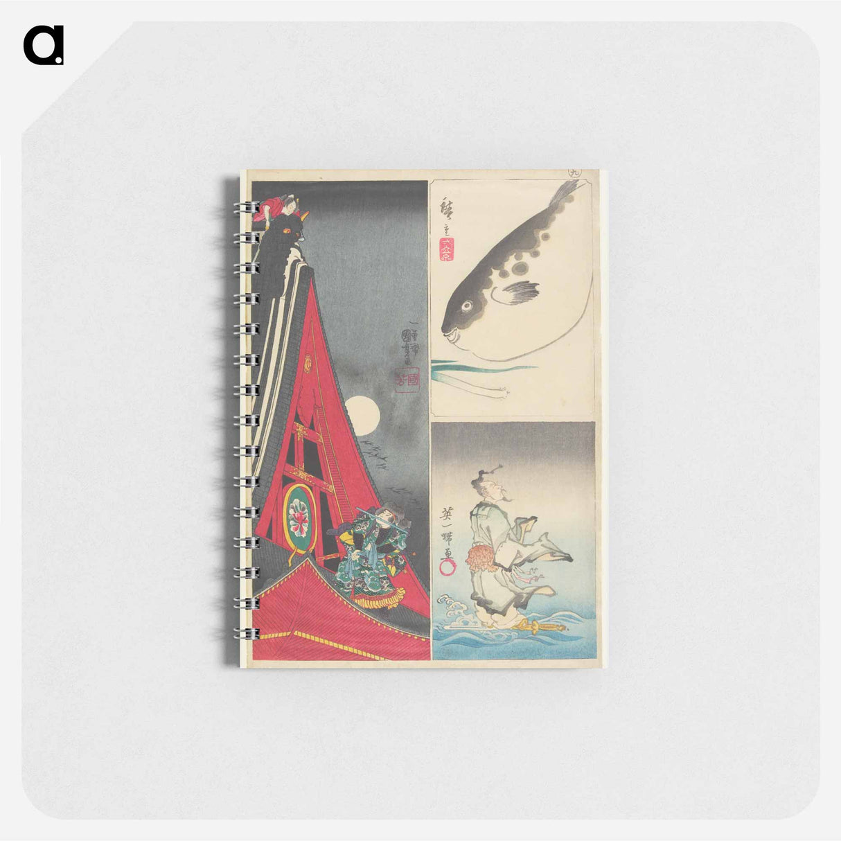 アートメモ帳-Globefish and Leek, Chinese Man with Sword, Fight on the Roof of the Hōryūkaku
 - 歌川 国貞 Memo.