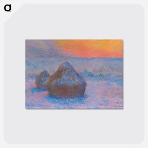 アートポストカード-Stacks of Wheat, Sunset, Snow Effect - クロード モネ Postcard.
