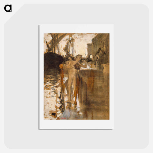 The Balcony, Spain and Two Nude Bathers Standing on a Wharf - ジョン シンガー サージェント Postcard.