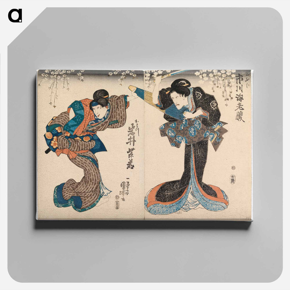 Kohtaus kabuki-näytelmästä, kaksi onnagata näyttelijää - 歌川 国芳 Canvas.