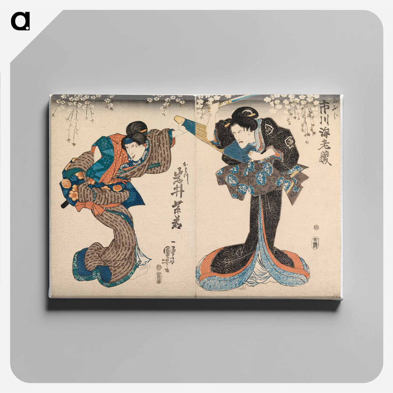 Kohtaus kabuki-näytelmästä, kaksi onnagata näyttelijää - 歌川 国芳 Canvas.