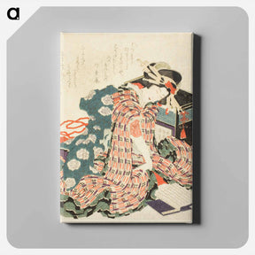 アートパネル-Hokusai's Young woman reading “The Pillow Book (makura no soshi)” - 葛飾 北斎 Canvas.