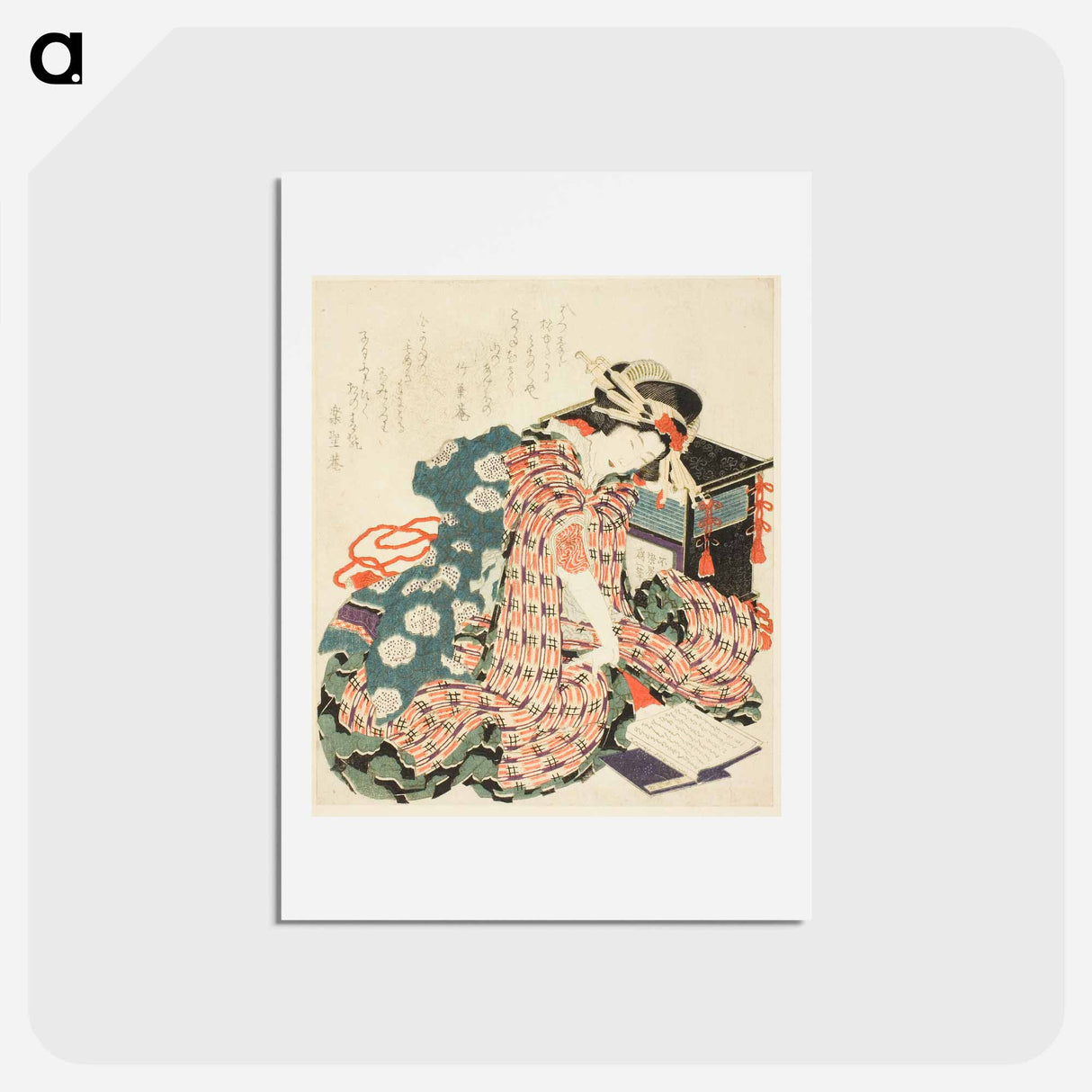 アートポストカード-Hokusai's Young woman reading “The Pillow Book (makura no soshi)” - 葛飾 北斎 Postcard.