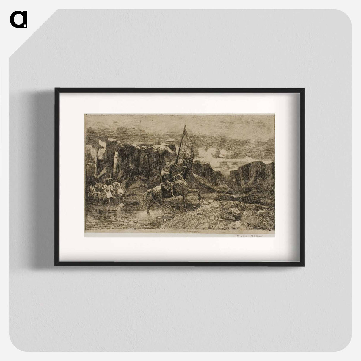 Standard-Bearer Crossing a Stream - オディロン ルドン Poster.