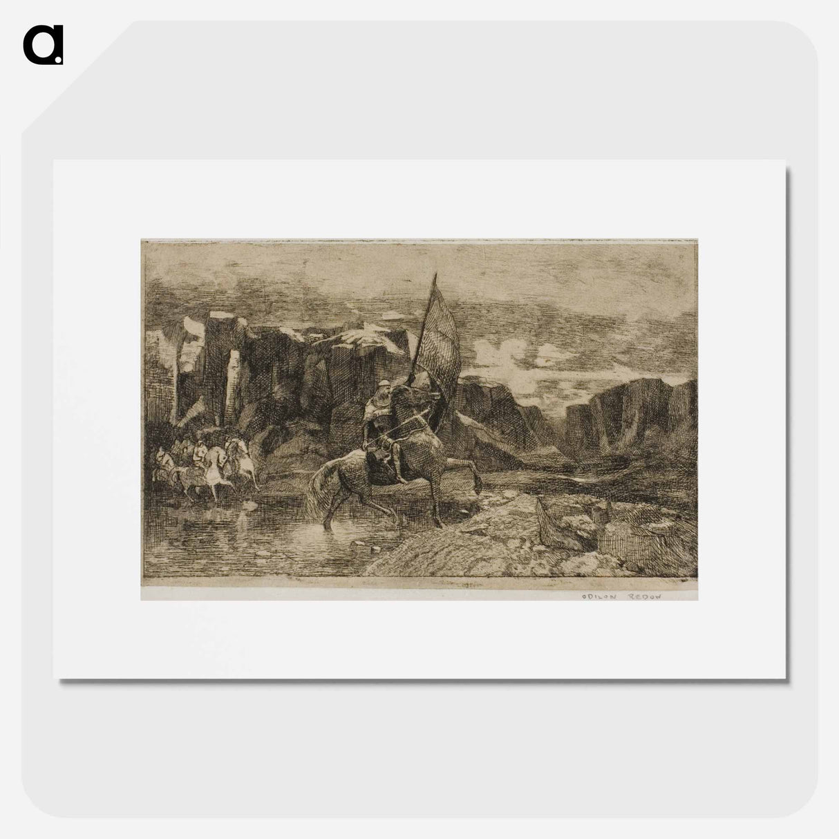 Standard-Bearer Crossing a Stream - オディロン ルドン Poster.