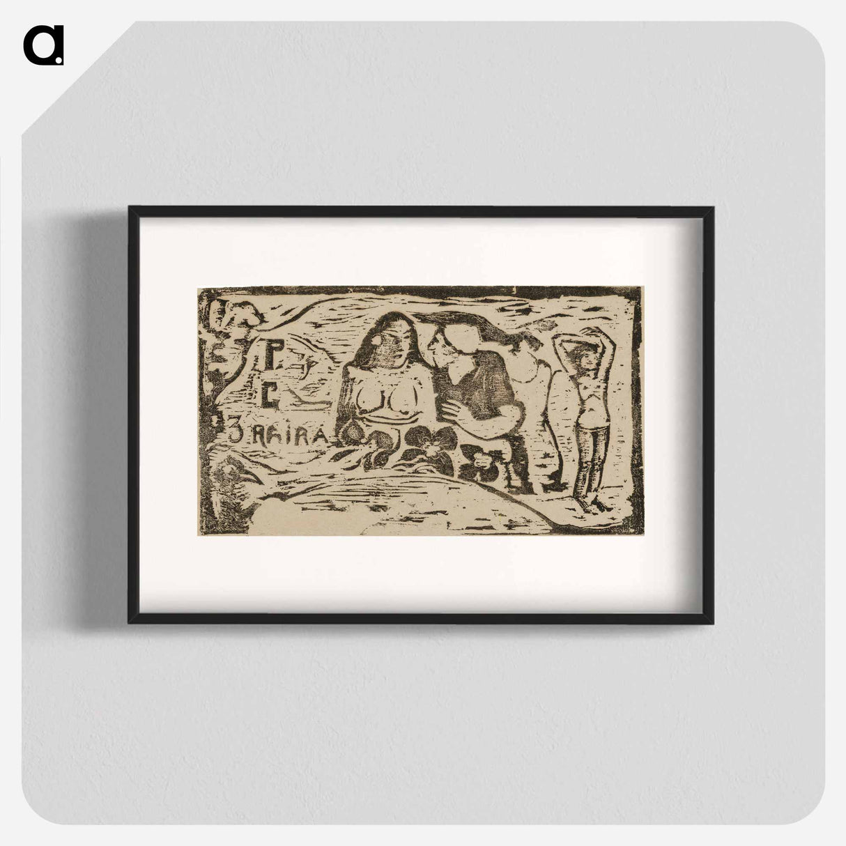 Bust of a Nude Woman and Three-Quarter Figure of a Man with a White Cap in Profile, Third Small Figure at Far Right, headpiece for Le sourire - ポール ゴーギャン Poster.