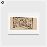 アートポストカード-Bust of a Nude Woman and Three-Quarter Figure of a Man with a White Cap in Profile, Third Small Figure at Far Right, headpiece for Le sourire - ポール ゴーギャン Postcard.
