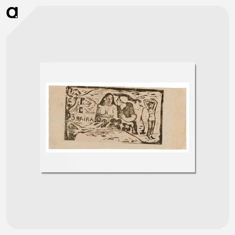 アートポストカード-Bust of a Nude Woman and Three-Quarter Figure of a Man with a White Cap in Profile, Third Small Figure at Far Right, headpiece for Le sourire - ポール ゴーギャン Postcard.