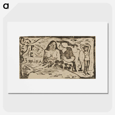 アートポスター-Bust of a Nude Woman and Three-Quarter Figure of a Man with a White Cap in Profile, Third Small Figure at Far Right, headpiece for Le sourire - ポール ゴーギャン Poster.