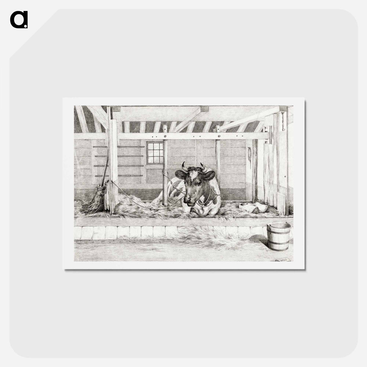 アートポストカード-Lying cow - ジャン ベルナール Postcard.