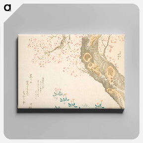 アートパネル-Hokusai's Dandelions and clovers beneath cherry tree - 葛飾 北斎 Canvas.