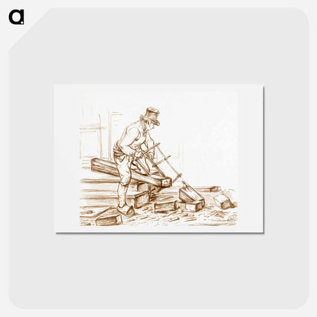 アートポストカード-Sawing man - ジャン ベルナール Postcard.
