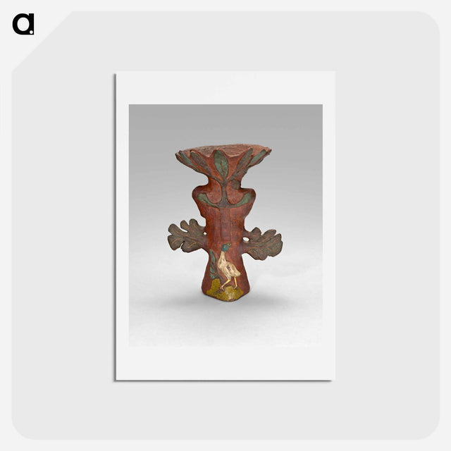 アートポストカード-Vase in the Form of a Tropical Plant with Bird and Deity - ポール ゴーギャン Postcard.