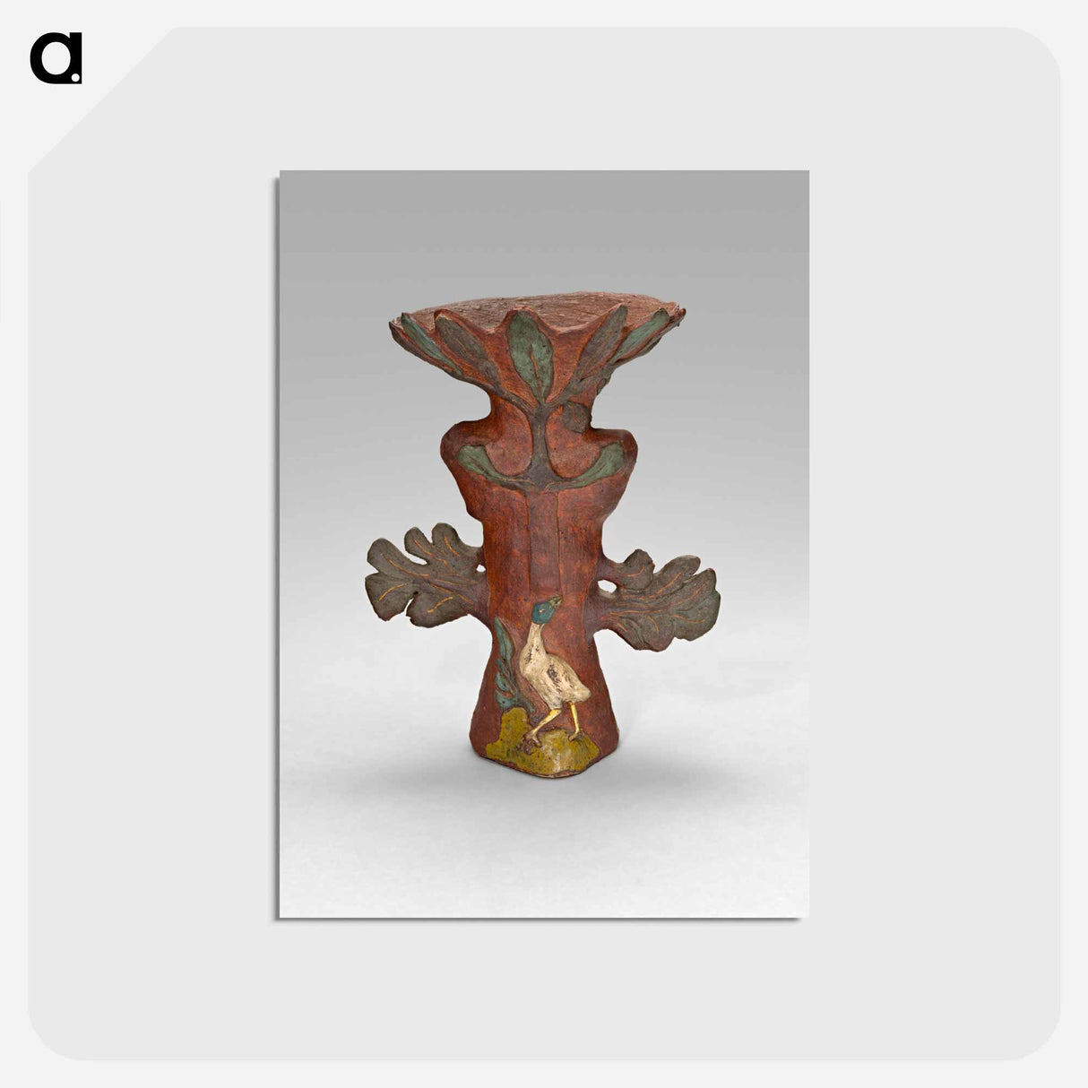 アートポストカード-Vase in the Form of a Tropical Plant with Bird and Deity - ポール ゴーギャン Postcard.
