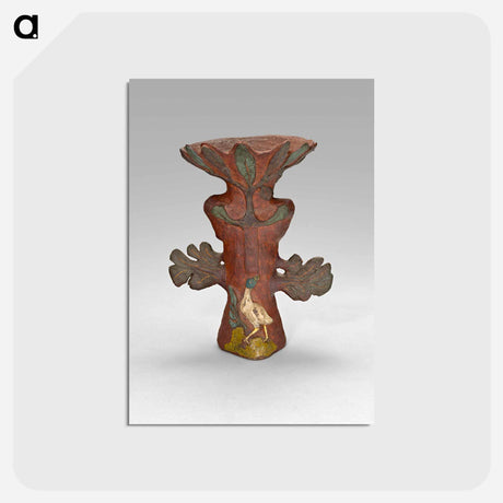 アートポストカード-Vase in the Form of a Tropical Plant with Bird and Deity - ポール ゴーギャン Postcard.