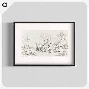 アートポスター-Farmyard with cattle and milking woman - ジャン ベルナール Poster.