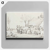 アートパネル-Farmyard with cattle and milking woman - ジャン ベルナール Canvas.