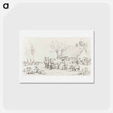 アートポストカード-Farmyard with cattle and milking woman - ジャン ベルナール Postcard.