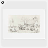 Farmyard with cattle and milking woman - ジャン ベルナール Poster.