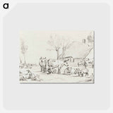 アートポストカード-Farmyard with cattle and milking woman - ジャン ベルナール Postcard.