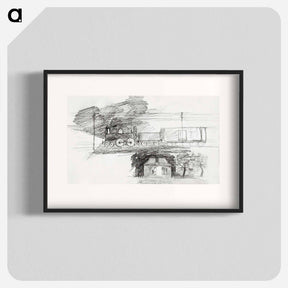 アートポスター-Steam locomotive and a house with a chimney - ユリー デ フラーハ Poster.