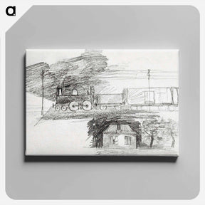 アートパネル-Steam locomotive and a house with a chimney - ユリー デ フラーハ Canvas.