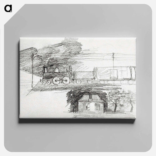 蒸気機関車と煙突のある家 - ユリー デ フラーハ Canvas.