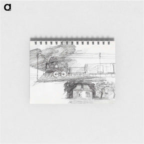 アートメモ帳-Steam locomotive and a house with a chimney - ユリー デ フラーハ Memo.