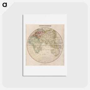 アートポストカード-Eastern Hemisphere - アンティーク地図 Postcard.