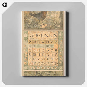アートパネル-Kalenderblad augustus met roodborstje - テオ ヴァン ホイテマ Canvas.