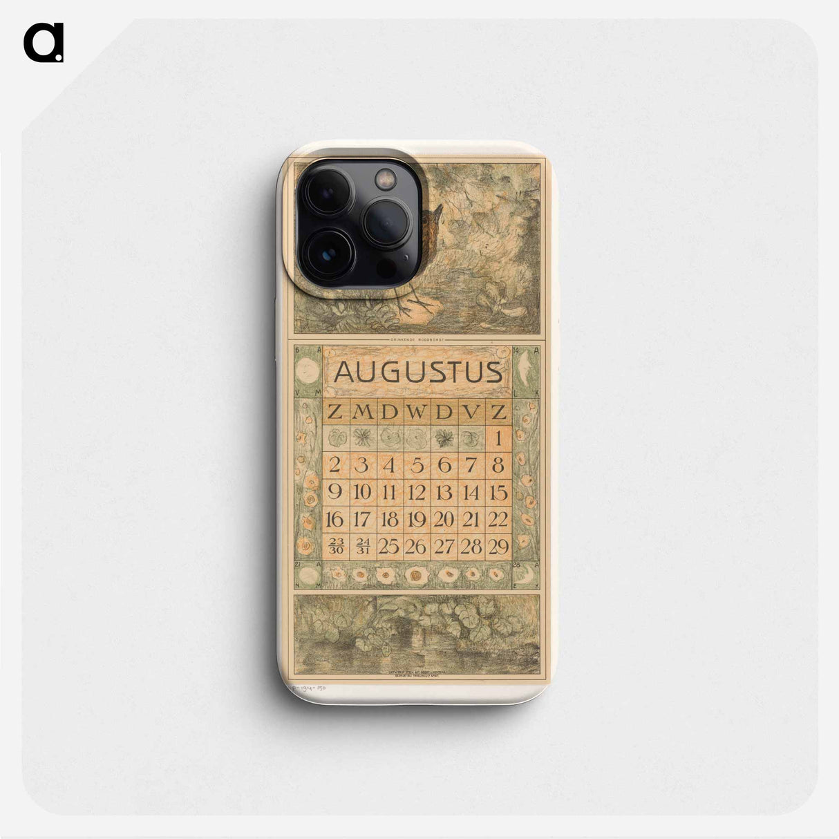 Kalenderblad augustus met roodborstje - テオ ヴァン ホイテマ Phone Case.