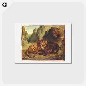 アートポストカード-Lion and boar - ウジェーヌ ドラクロワ Postcard.